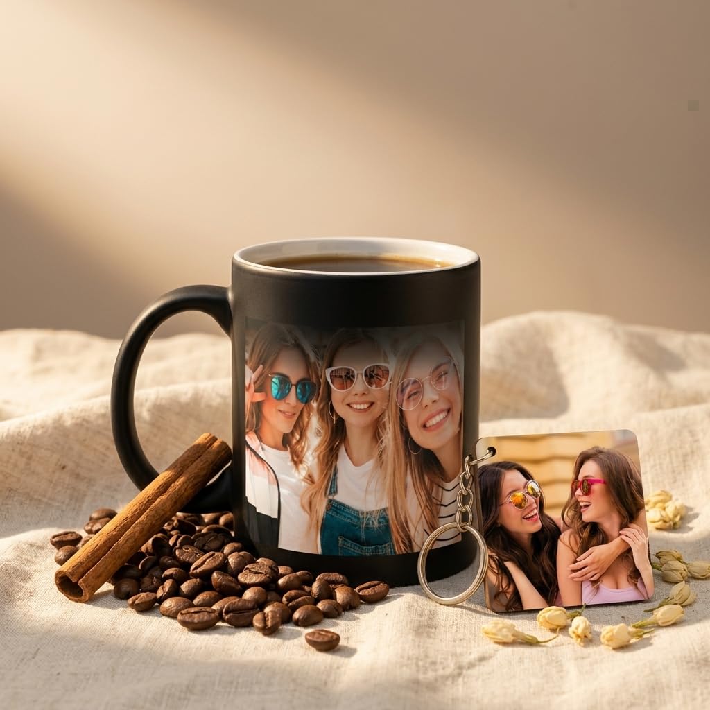 Girls Squad Best Friends Photo Magic Mug with Keychain – Heat Changing Design