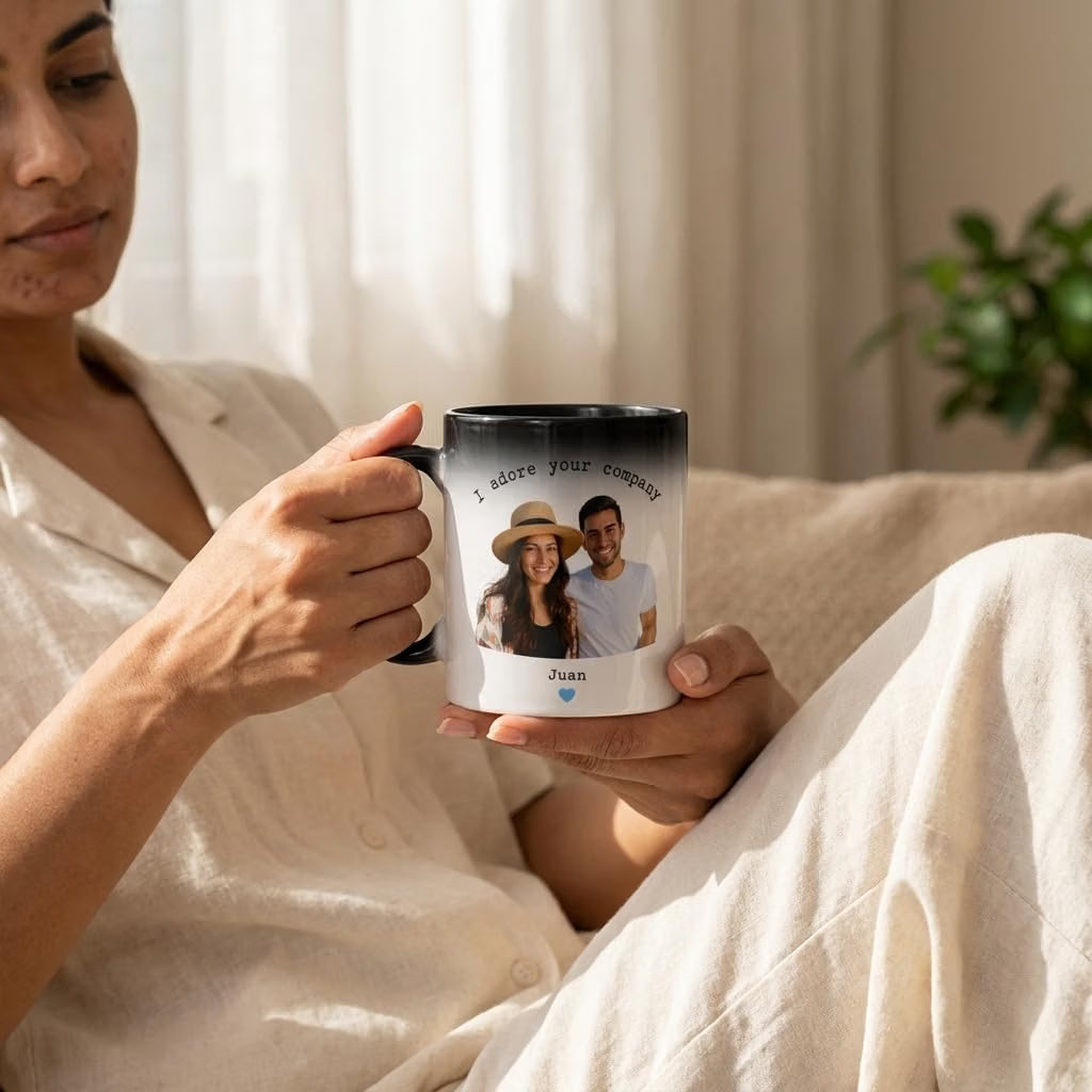 Bazinco Personalized Magic Mug – I Adore Your Company Couple Photo Color Changing Mug
