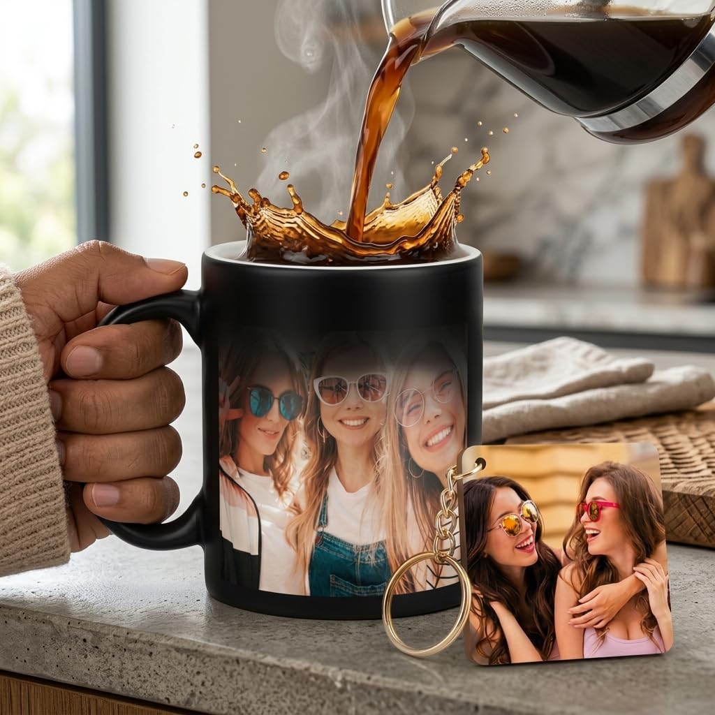 Girls Squad Best Friends Photo Magic Mug with Keychain – Heat Changing Design