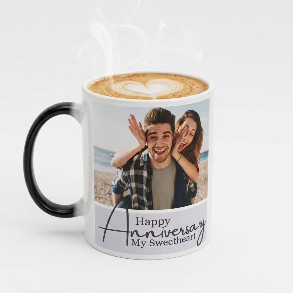 Bazinco Personalized Magic Mug – Happy Anniversary My Sweetheart Color Changing Couple Photo Mug