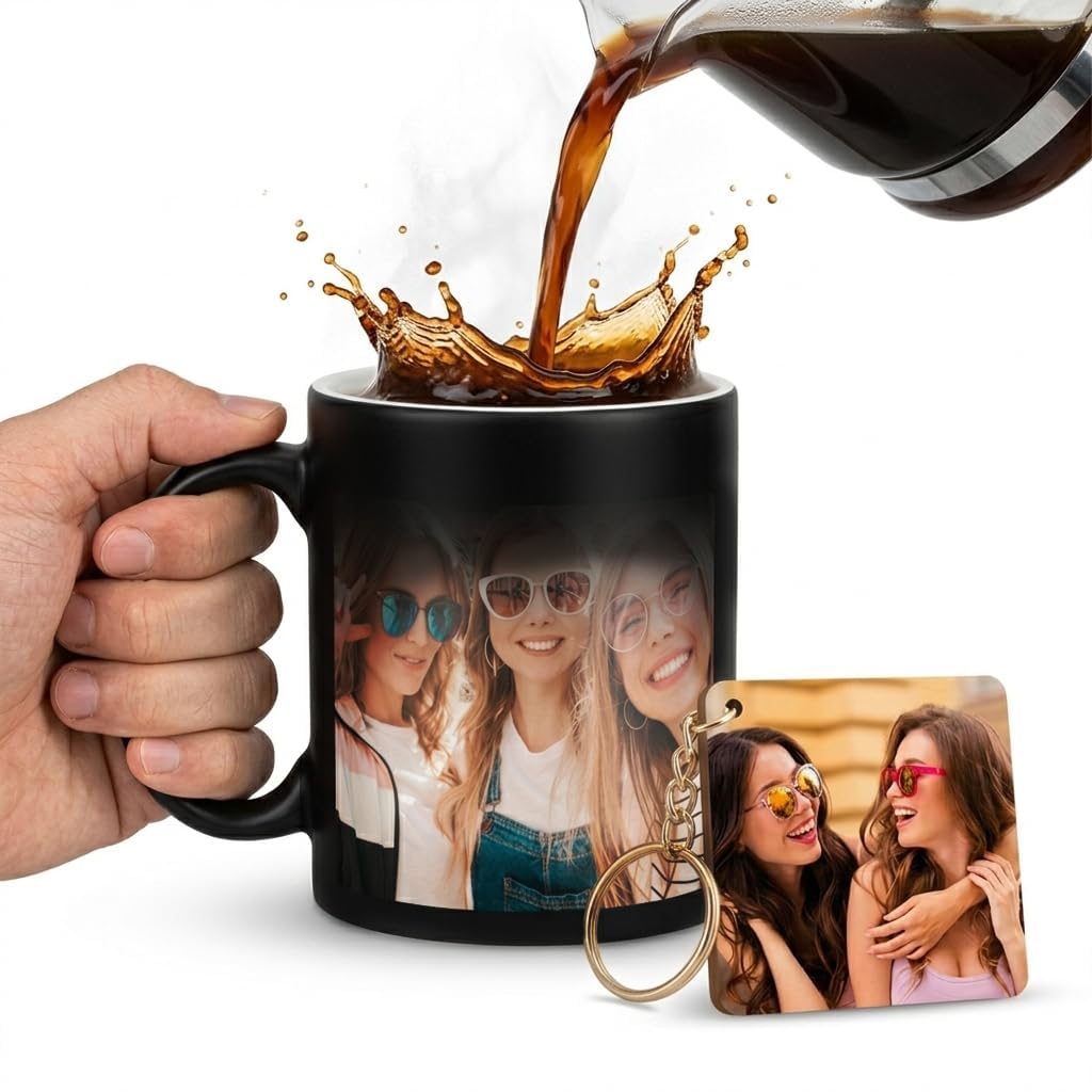 Girls Squad Best Friends Photo Magic Mug with Keychain – Heat Changing Design