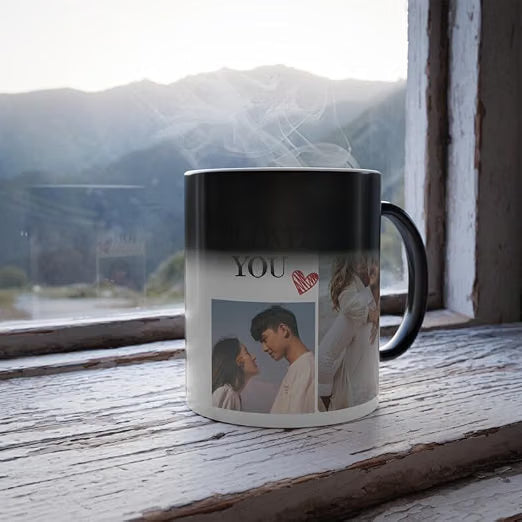 Bazinco Couple Photo Magic Mug | 11 Oz Personalized Heat Changing Coffee Mug with Custom Photo & Message
