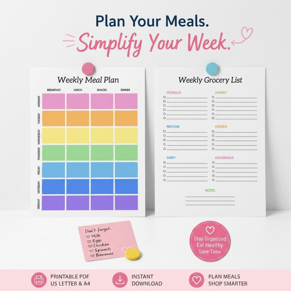 Bazinco Weekly Meal Planner & Grocery List Magnetic Fridge Board Set | Reusable Dry Erase Meal Planning Board | Kitchen Menu Organizer for Refrigerator