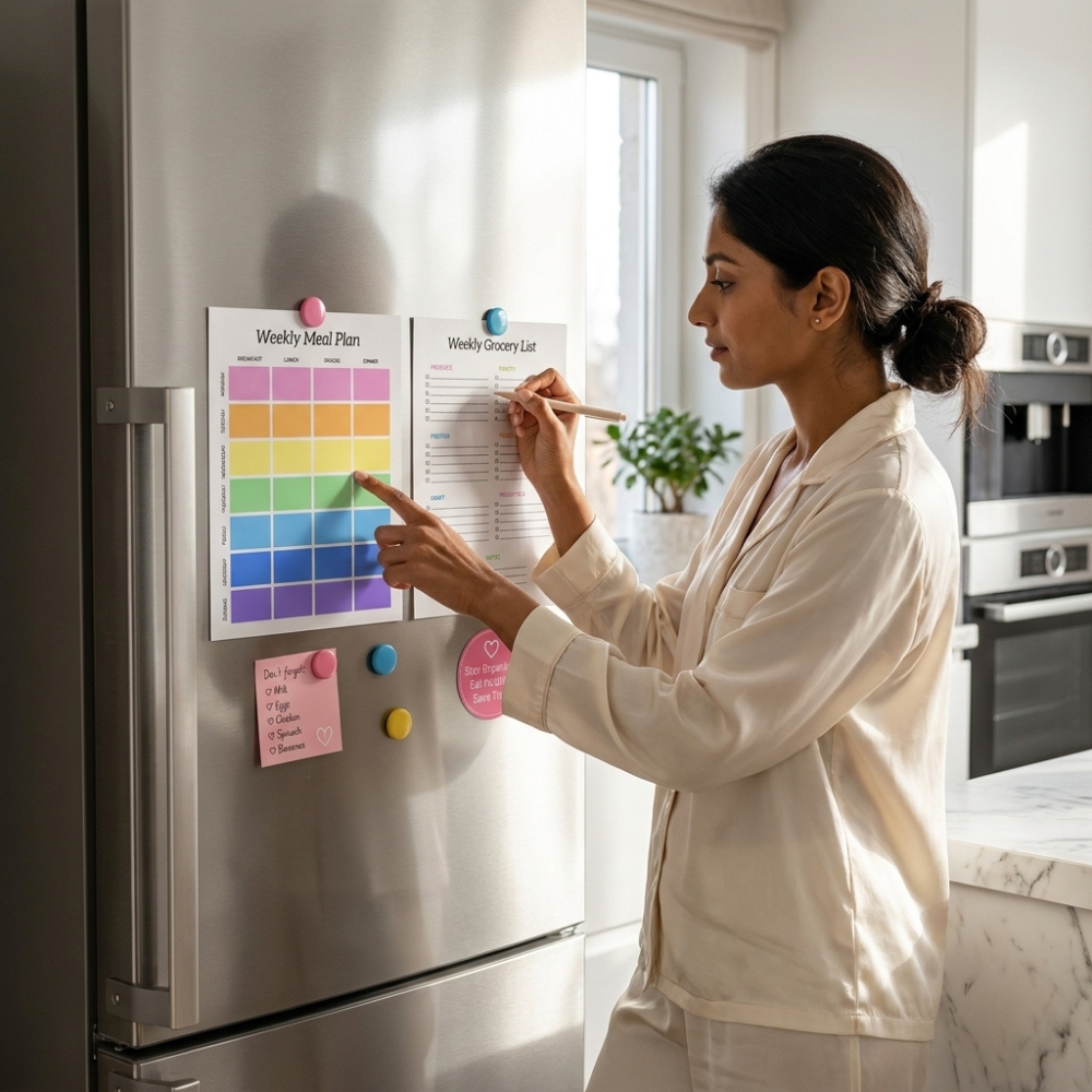 Bazinco Weekly Meal Planner & Grocery List Magnetic Fridge Board Set | Reusable Dry Erase Meal Planning Board | Kitchen Menu Organizer for Refrigerator