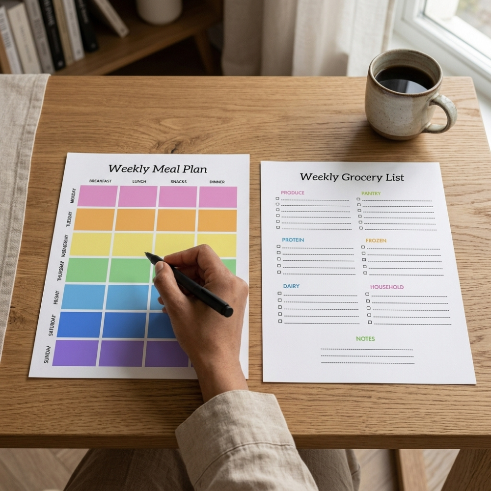 Bazinco Weekly Meal Planner & Grocery List Magnetic Fridge Board Set | Reusable Dry Erase Meal Planning Board | Kitchen Menu Organizer for Refrigerator