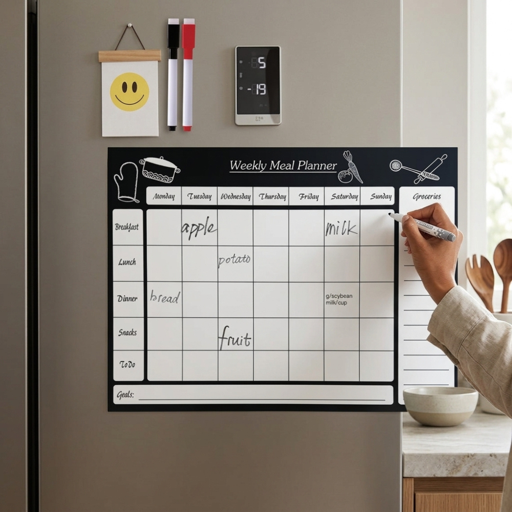 Bazinco Weekly Meal Planner Magnetic Fridge Board with Grocery List | Reusable Dry Erase Meal Planner for Refrigerator | Kitchen Menu & Shopping Organizer