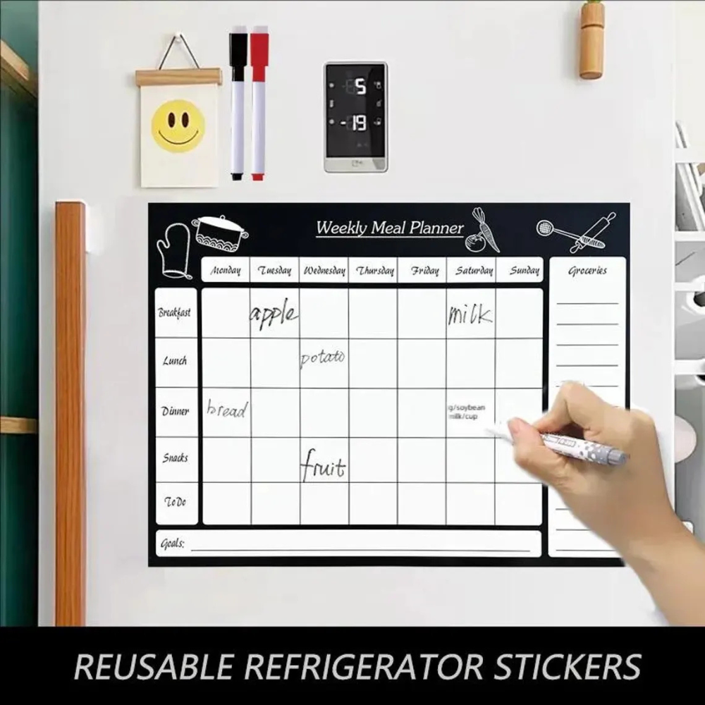 Bazinco Weekly Meal Planner Magnetic Fridge Board with Grocery List | Reusable Dry Erase Meal Planner for Refrigerator | Kitchen Menu & Shopping Organizer