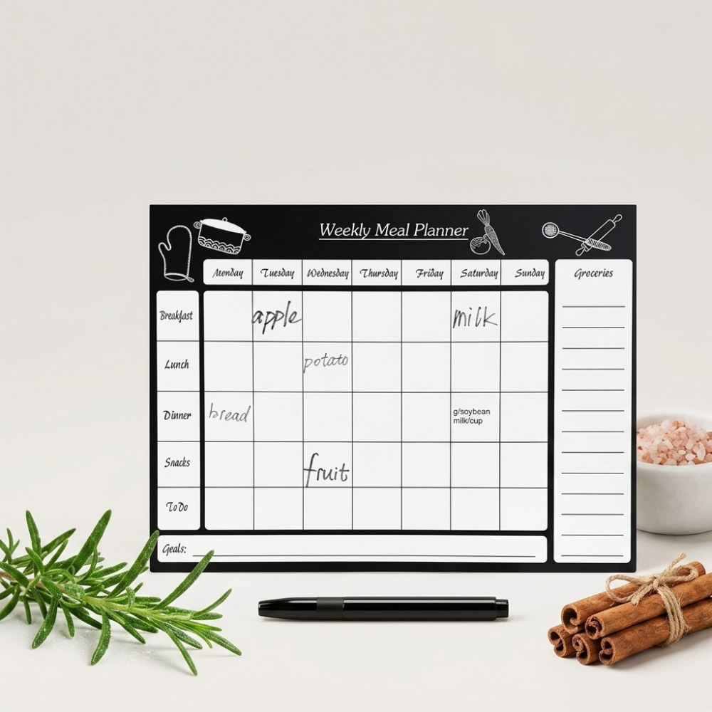 Bazinco Weekly Meal Planner Magnetic Fridge Board with Grocery List | Reusable Dry Erase Meal Planner for Refrigerator | Kitchen Menu & Shopping Organizer