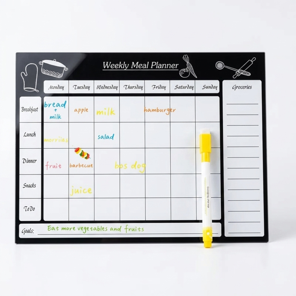 Bazinco Weekly Meal Planner Magnetic Fridge Board with Grocery List | Reusable Dry Erase Meal Planner for Refrigerator | Kitchen Menu & Shopping Organizer