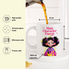 Personalized Main Character Energy Mug with Name | Cute Cartoon Girl Ceramic Coffee Mug | Custom Name Tea Cup | Gift for Girls, Kids & Best Friend | Bazinco