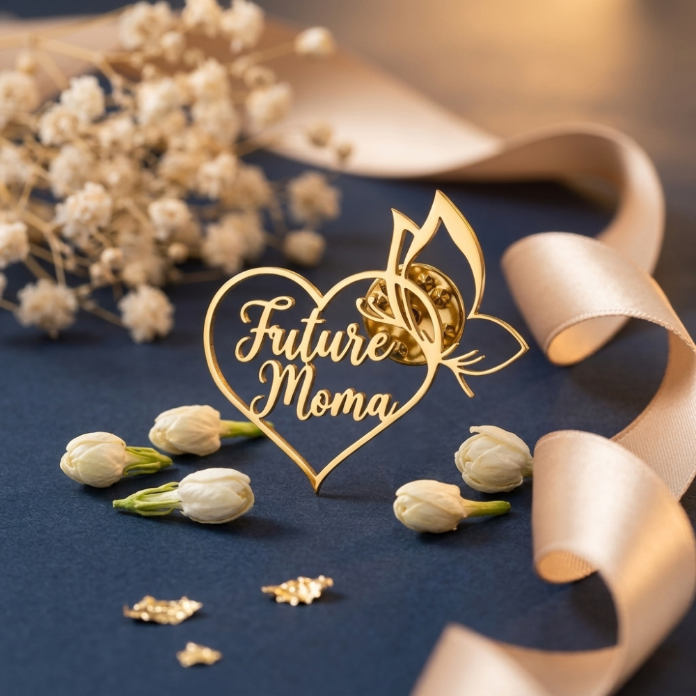 Bazinco Future Mama Heart Butterfly Brooch – Elegant Mom-to-Be Pin