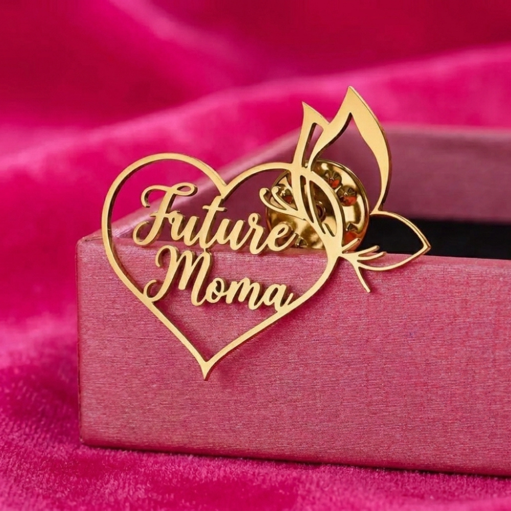 Bazinco Future Mama Heart Butterfly Brooch – Elegant Mom-to-Be Pin