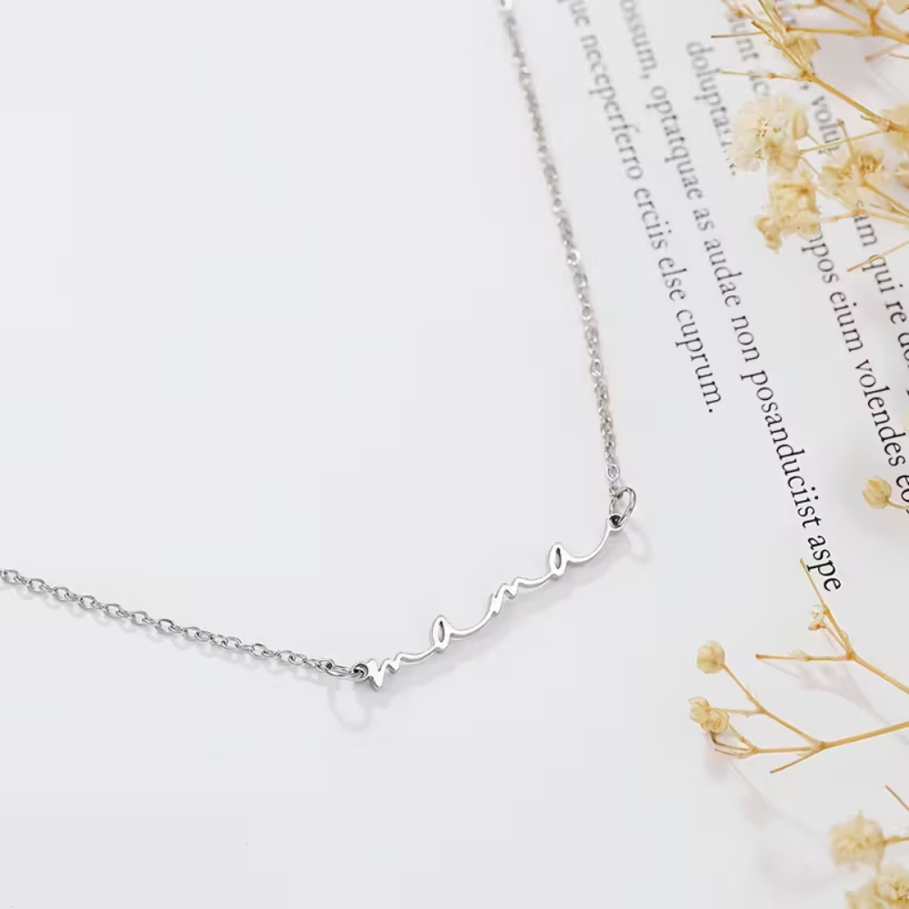 Bazinco Mama Name Necklace – Personalized Script Mama Necklace for Mothers