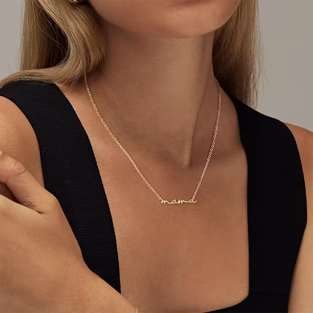 Bazinco Mama Name Necklace – Personalized Script Mama Necklace for Mothers