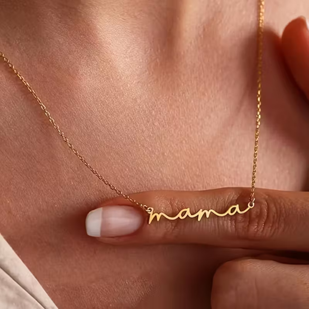 Bazinco Mama Name Necklace – Personalized Script Mama Necklace for Mothers
