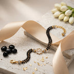 Bazinco Dual Layer Black Beads Box Chain Gold Finish Hand Mangalsutra Bracelet for Women | Designer Copper Bracelet