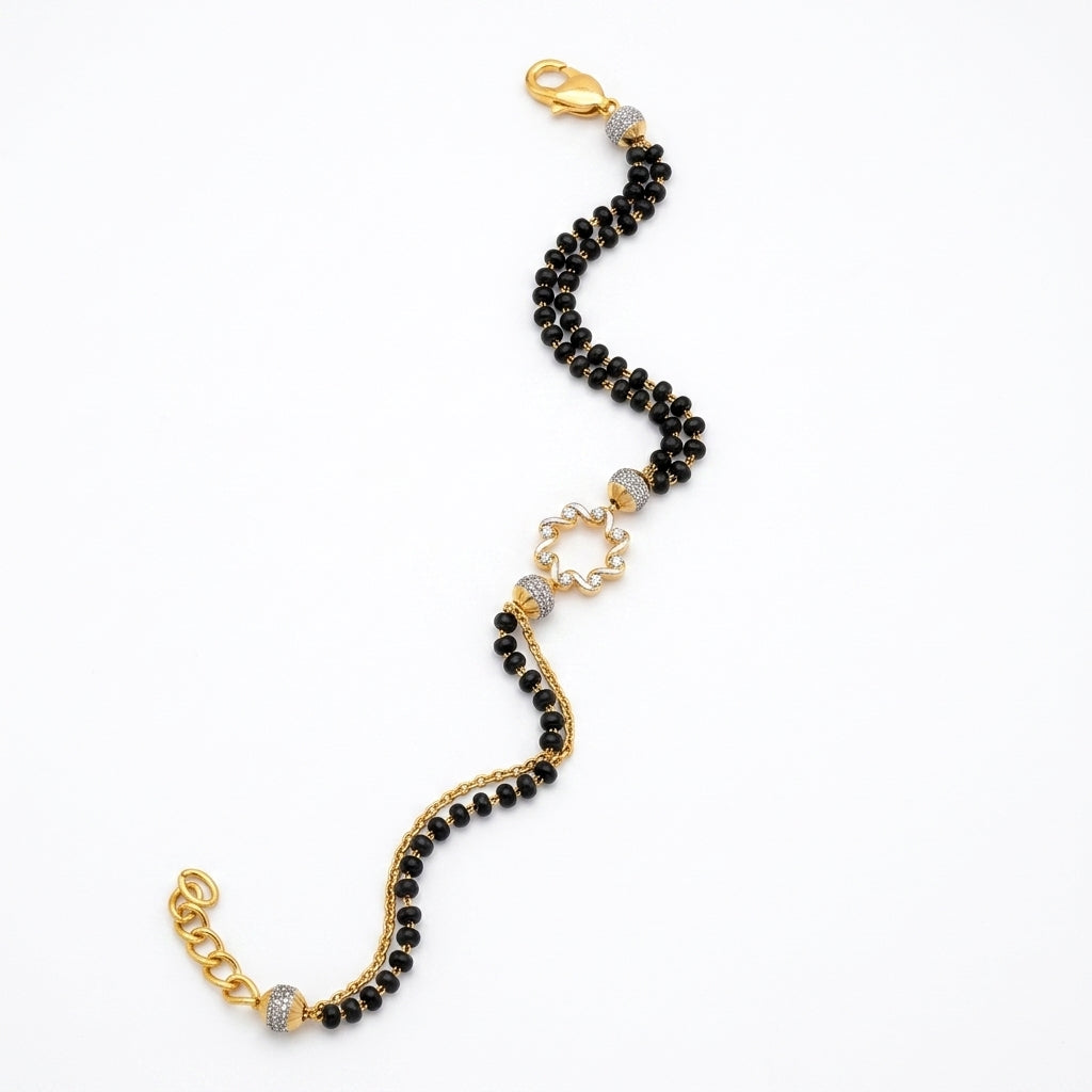 Bazinco Dual Layer Black Beads Box Chain Gold Finish Hand Mangalsutra Bracelet for Women | Designer Copper Bracelet