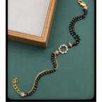 Bazinco Dual Layer Black Beads Box Chain Gold Finish Hand Mangalsutra Bracelet for Women | Designer Copper Bracelet
