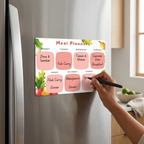 Bazinco Weekly Meal Planner Fridge Magnet A4 | Reusable Magnetic Meal Planning Board with Watercolor Fruit Design | Dry Erase Refrigerator Menu Organizer for Kitchen & Family Meal Planning
