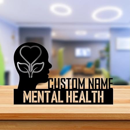 Bazinco Mind Silhouette Personalized Mental Health Name Plate | Custom Therapist Office Desk Sign