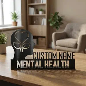 Bazinco Mind Silhouette Personalized Mental Health Name Plate | Custom Therapist Office Desk Sign