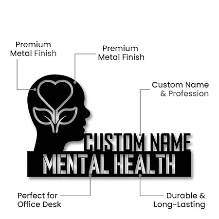 Bazinco Mind Silhouette Personalized Mental Health Name Plate | Custom Therapist Office Desk Sign