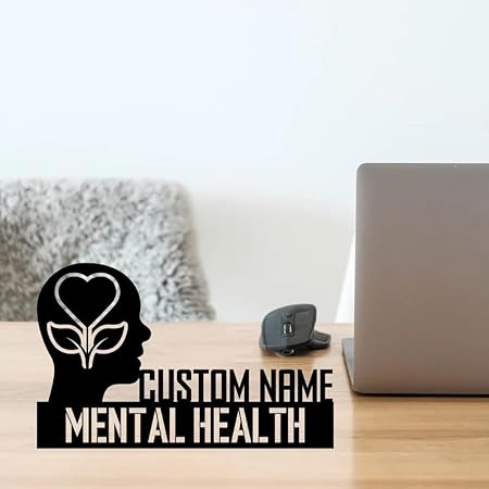 Bazinco Mind Silhouette Personalized Mental Health Name Plate | Custom Therapist Office Desk Sign