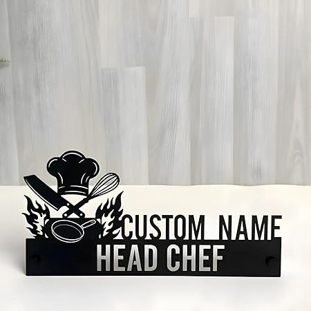 Bazinco Head Chef Name Plate – Personalized Kitchen Name Plate with Chef Hat & Flame Design
