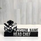 Bazinco Head Chef Name Plate – Personalized Kitchen Name Plate with Chef Hat & Flame Design