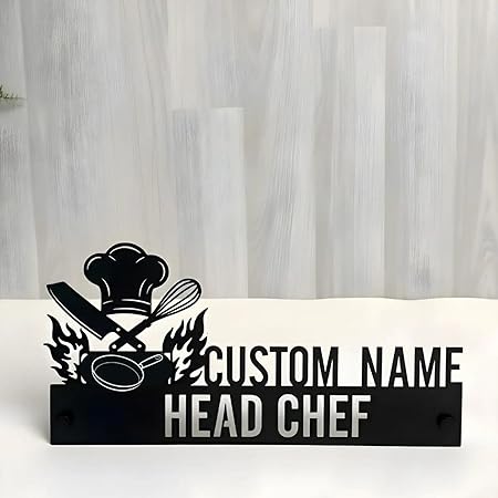 Bazinco Head Chef Name Plate – Personalized Kitchen Name Plate with Chef Hat & Flame Design