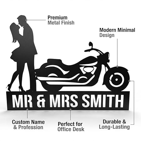 Bazinco Mr & Mrs Biker Name Plate – Personalized Couple Motorcycle Desk Nameplate