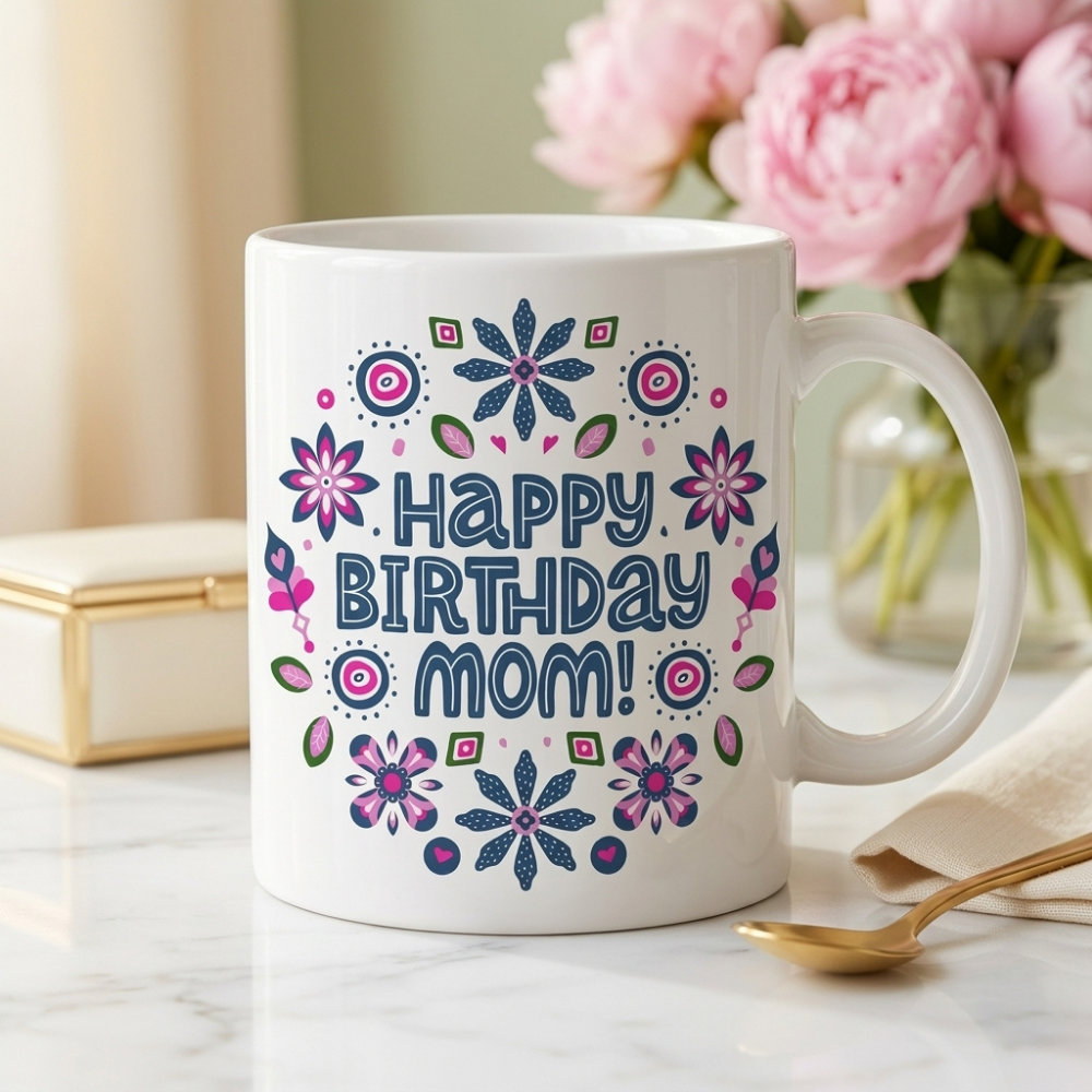 Bazinco Happy Birthday Mom Ceramic Mug | 11 Oz Premium Coffee Mug Gift for Mother