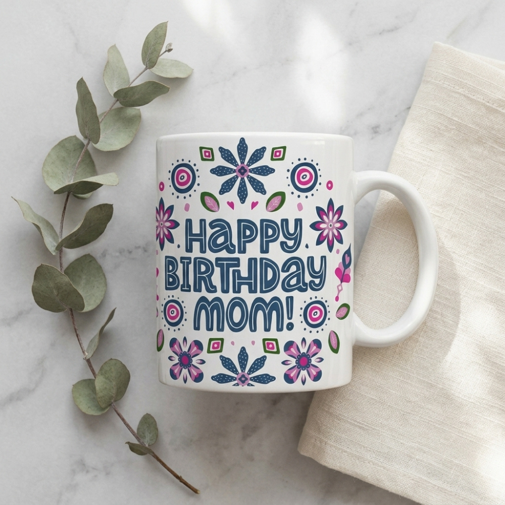 Bazinco Happy Birthday Mom Ceramic Mug | 11 Oz Premium Coffee Mug Gift for Mother