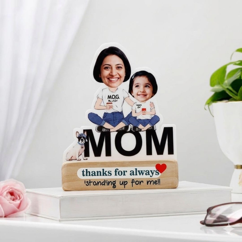 Bazinco Personalized Mom and Daughter Caricature Gift | Custom Acrylic Photo Stand for Mother | Birthday, Mother's Day & Appreciation Gift