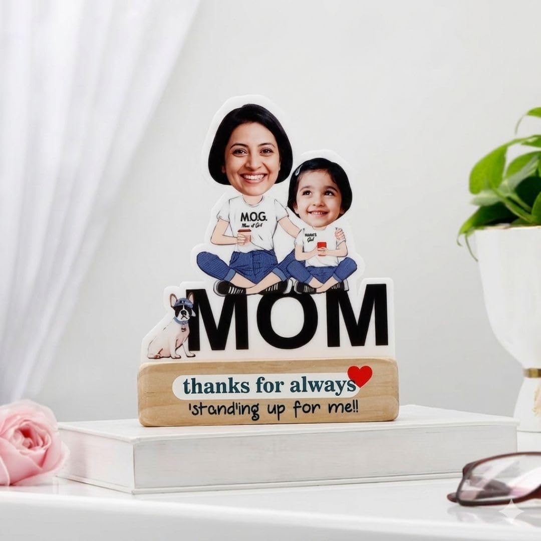 Bazinco Personalized Mom and Daughter Caricature Gift | Custom Acrylic Photo Stand for Mother | Birthday, Mother's Day & Appreciation Gift