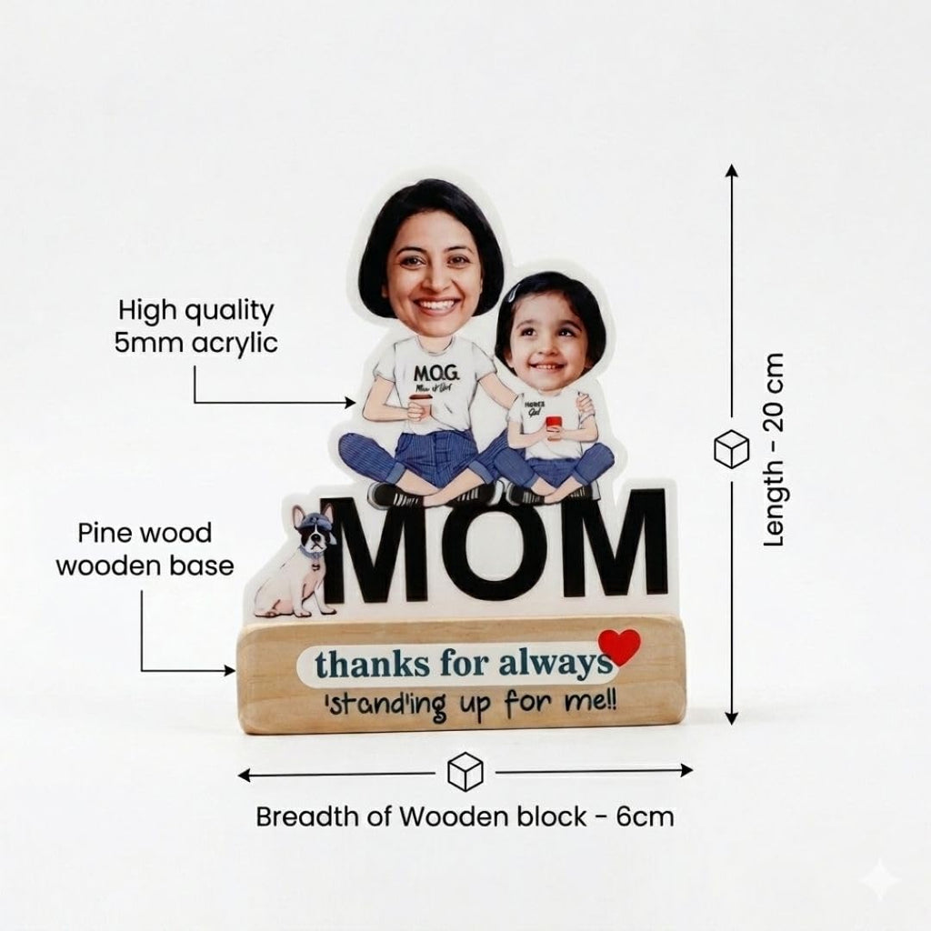 Bazinco Personalized Mom and Daughter Caricature Gift | Custom Acrylic Photo Stand for Mother | Birthday, Mother's Day & Appreciation Gift