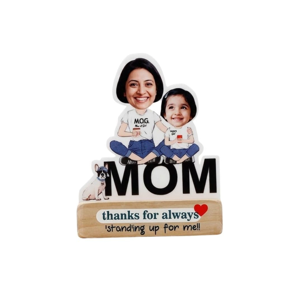 Bazinco Personalized Mom and Daughter Caricature Gift | Custom Acrylic Photo Stand for Mother | Birthday, Mother's Day & Appreciation Gift