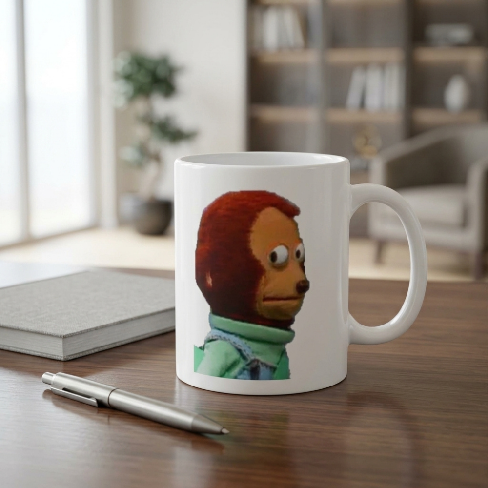 Bazinco Awkward Side Eye Monkey Meme Ceramic Coffee Mug | Funny Reaction Meme Coffee Cup | Premium Printed Ceramic Mug | Novelty Gift | 325 ml