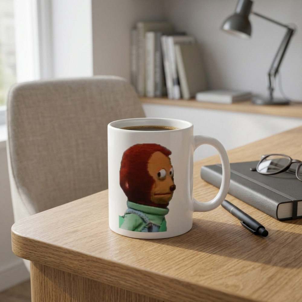 Bazinco Awkward Side Eye Monkey Meme Ceramic Coffee Mug | Funny Reaction Meme Coffee Cup | Premium Printed Ceramic Mug | Novelty Gift | 325 ml