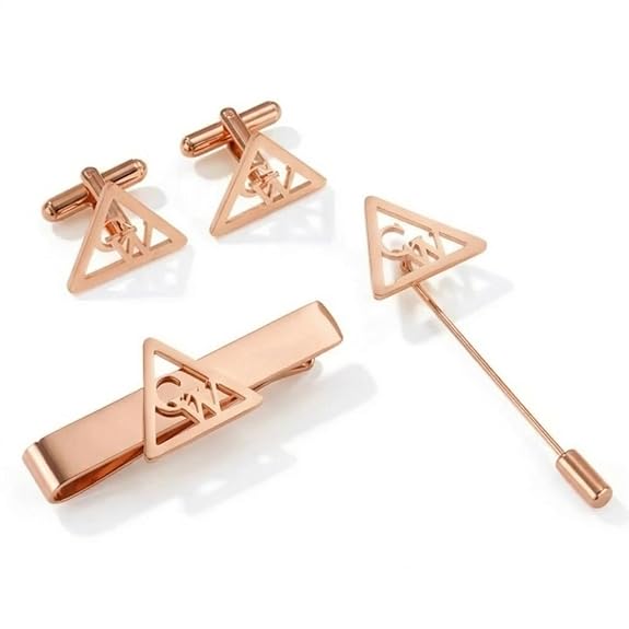 Bazinco Triangle Initial Cufflink Set – Luxury Custom Monogram Tie Bar & Lapel Pin