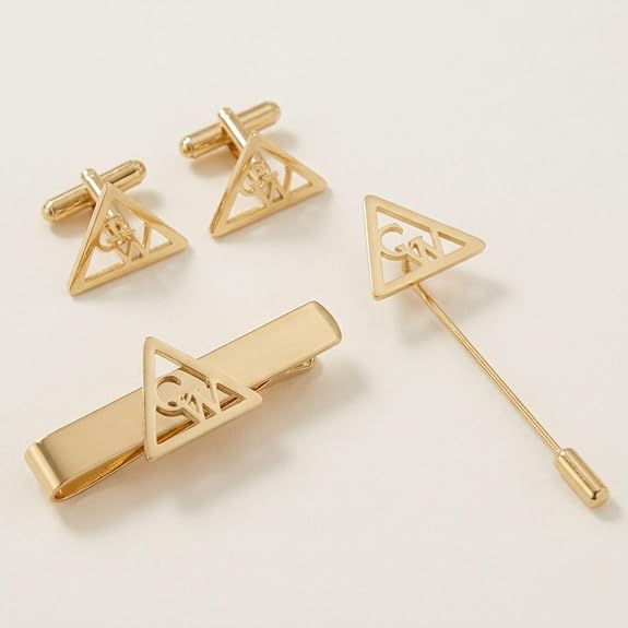 Bazinco Triangle Initial Cufflink Set – Luxury Custom Monogram Tie Bar & Lapel Pin
