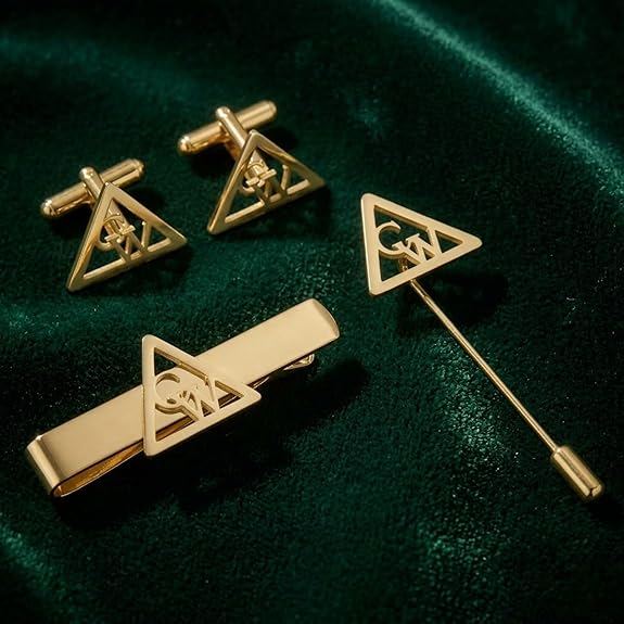 Bazinco Triangle Initial Cufflink Set – Luxury Custom Monogram Tie Bar & Lapel Pin