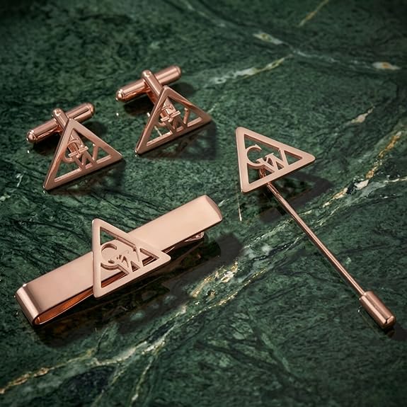 Bazinco Triangle Initial Cufflink Set – Luxury Custom Monogram Tie Bar & Lapel Pin