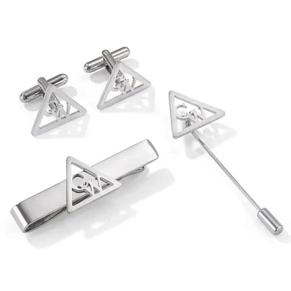 Bazinco Triangle Initial Cufflink Set – Luxury Custom Monogram Tie Bar & Lapel Pin