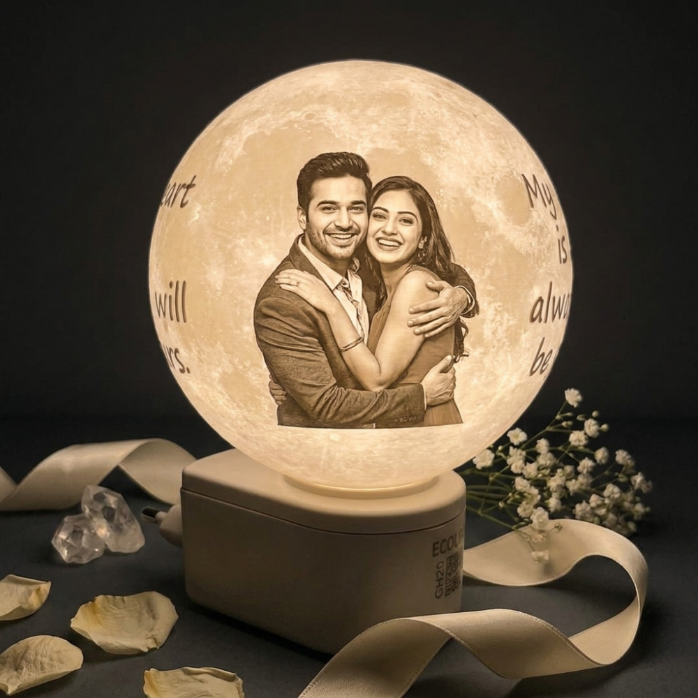 Bazinco Plug-in Moon Lamp with Photo – Personalized LED Night Light for Couples