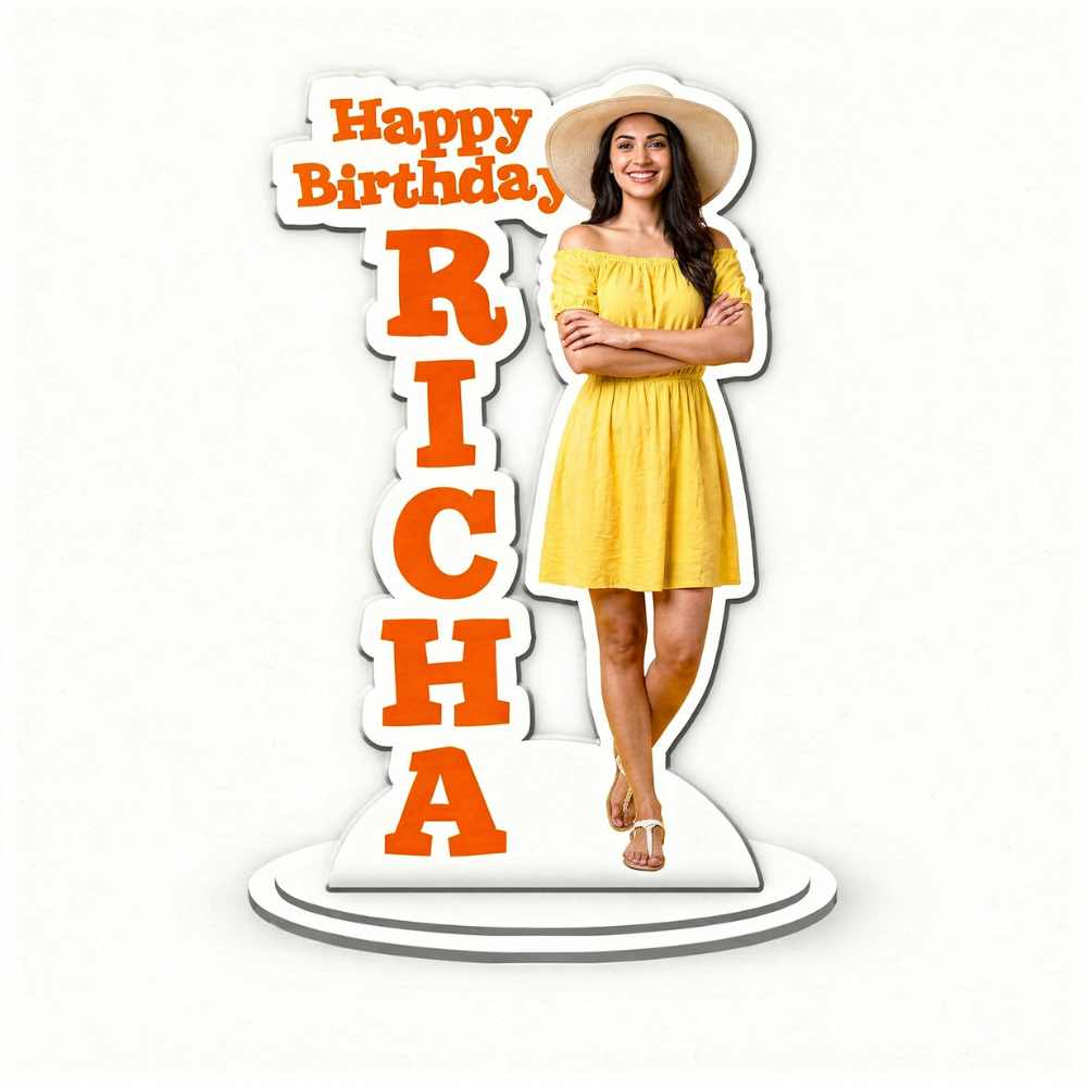 Bazinco Personalised Birthday Girl Photo caricature| Custom Name & Photo Birthday Gift for Women | Unique Birthday Gift