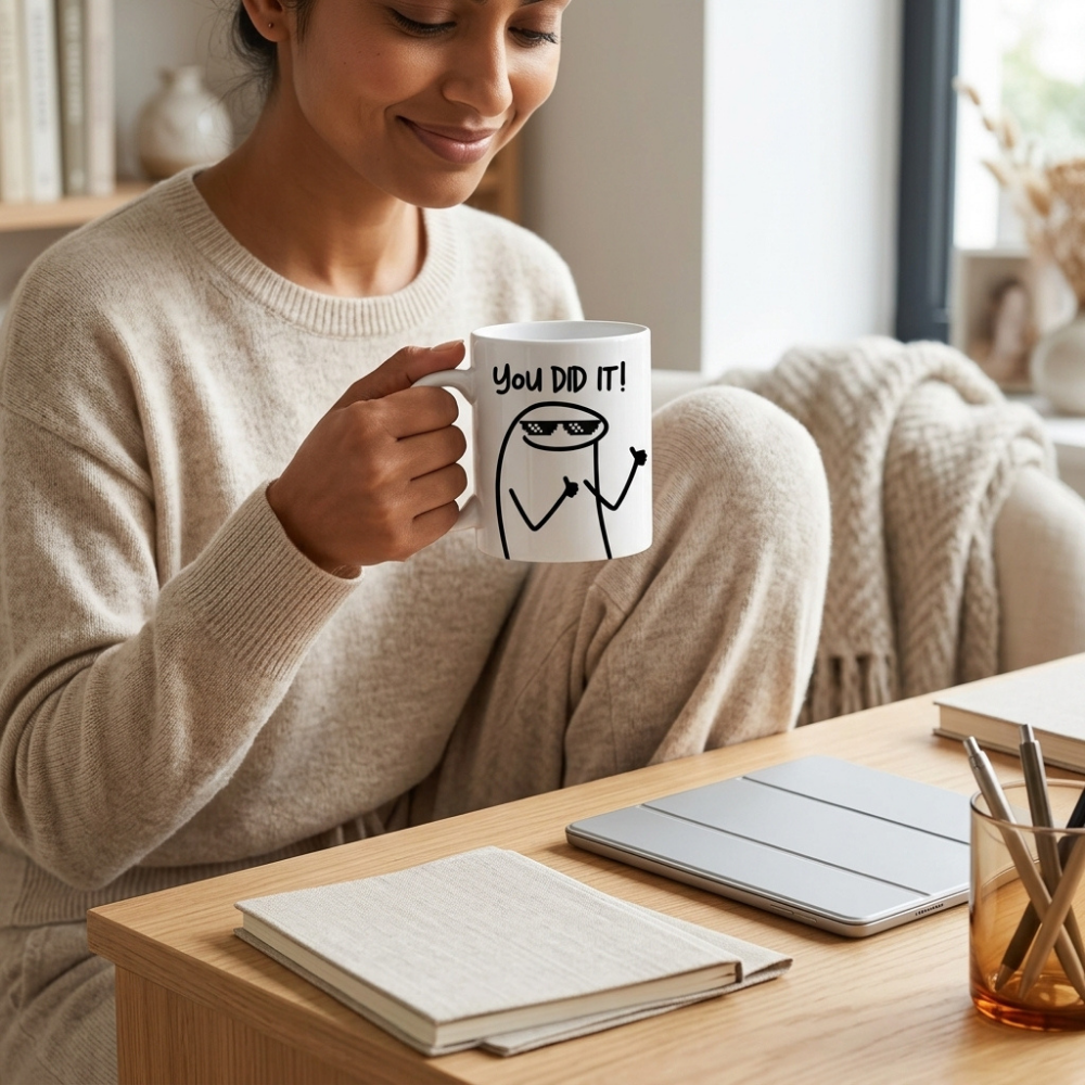Bazinco You Did It Funny Motivational Mug | Inspirational Ceramic Coffee Mug | Positive Quote Coffee Cup | Office Desk Gift | 325 ml