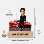 Bazinco Mr. Fortune Personalized Caricature for Boss | Custom Boss Standee with Luxury Car & Wooden Base | Unique Corporate Gift for Boss