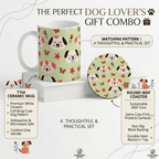 Bazinco Matching Pattern Full Wrap Cute Dog White 11 Oz Ceramic Mug and Coaster Gift Combo