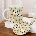 Bazinco Matching Pattern Full Wrap Cute Dog White 11 Oz Ceramic Mug and Coaster Gift Combo